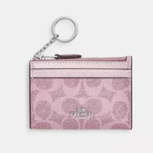 Coach Mini Skinny Id Case In Signature Canvas & Pink Metallic Wallet
